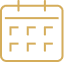 Icône minimaliste d'un calendrier en doré, affichant une grille de jours, suggérant la planification, les dates ou un événement.