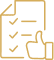 Icône de validation : document avec checklist complétée (trois cases cochées) et un pouce levé, signifiant approbation ou accord.